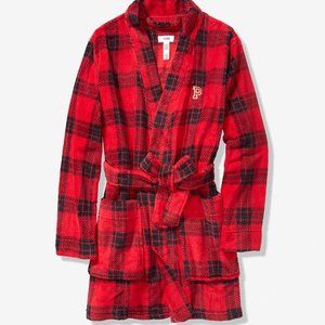 Victoria's Secret PINK Plaid Cozy Robe Red Black